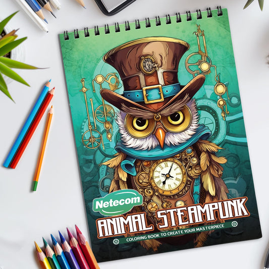 Animals Steampunk Spiral Bound Coloring Book, Mechanical Steampunk Animals for a Unique and Creative Coloring Experience, Perfect for Steampunk Fans