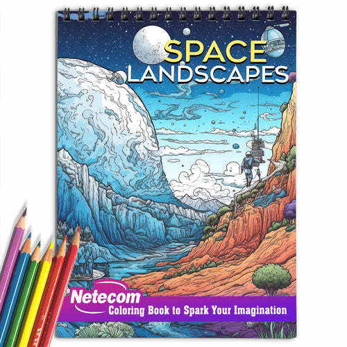 Space Landscapes Spiral Bound Coloring Book, 30 Coloring Pages of Space Landscapes, Cosmic Views, Starry Skies, and Futuristic Planet Scenes