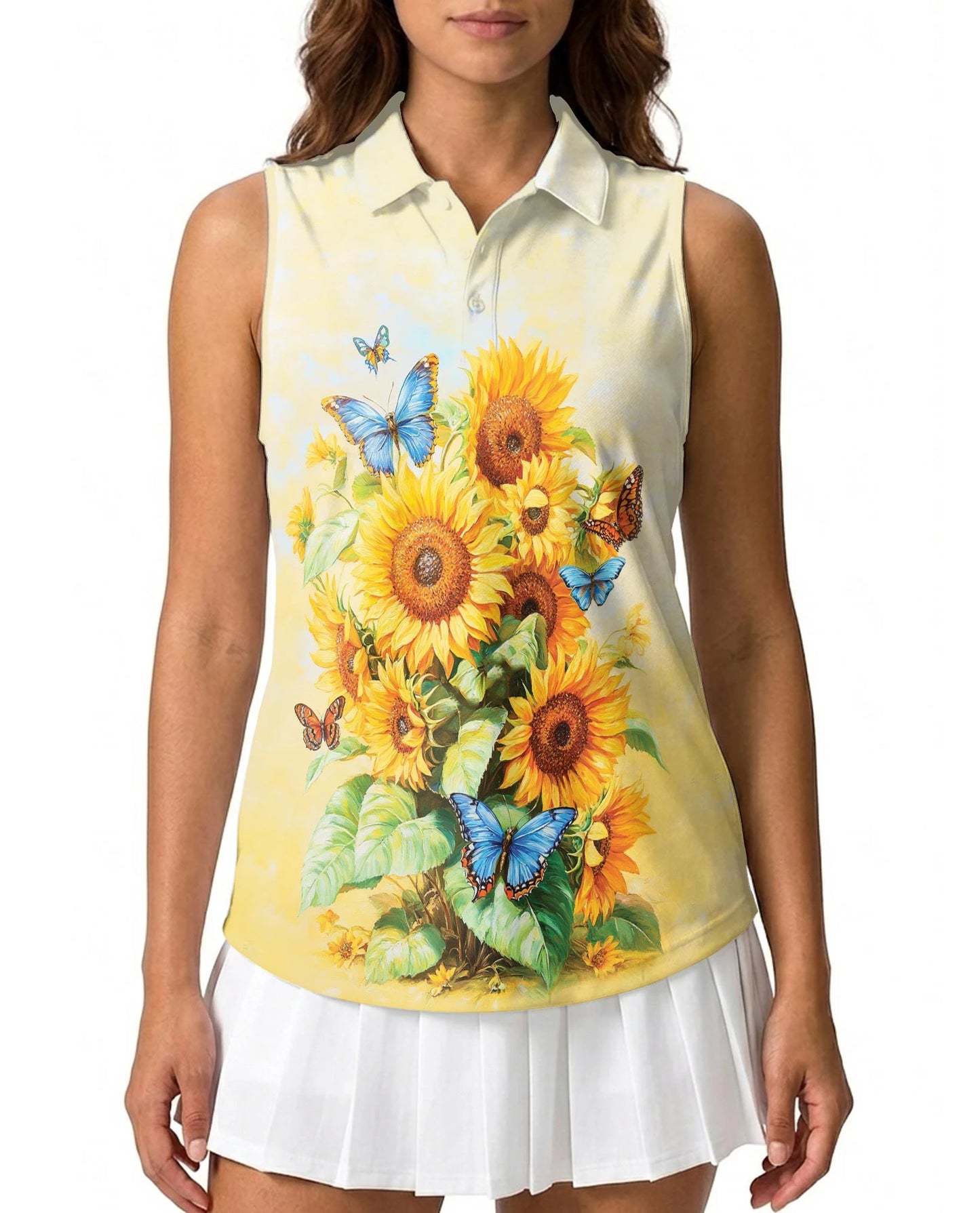 Sunflower Butterfly Sleeveless Polo Shirt for Women | Netecom