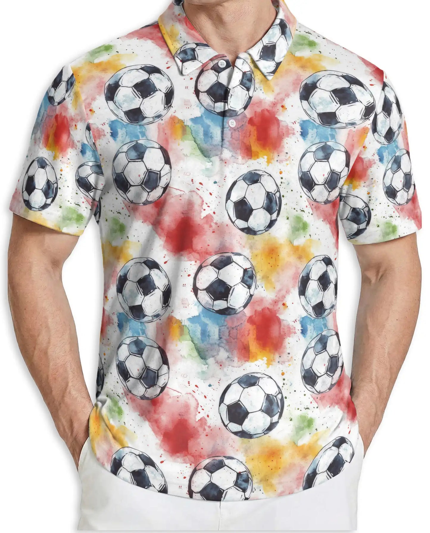 Watercolor Soccer Ball Polo Shirt -Colorful Sports Print | Netecom
