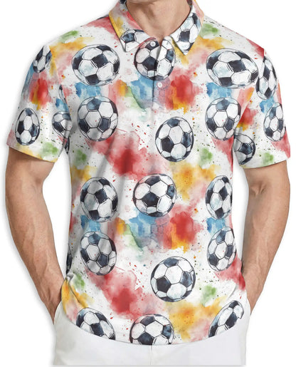 Watercolor Soccer Ball Polo Shirt -Colorful Sports Print | Netecom
