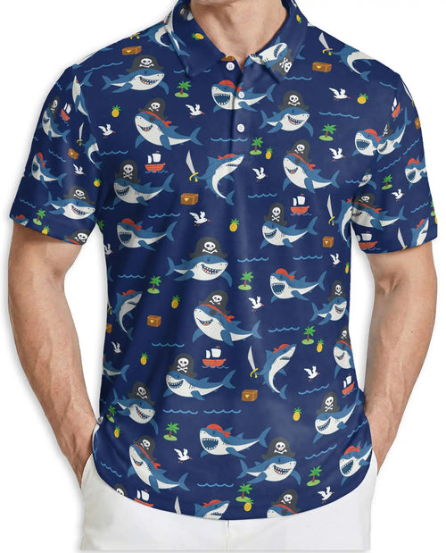 Pirate Shark Ocean Adventure Polo Shirt for Men | Netecom