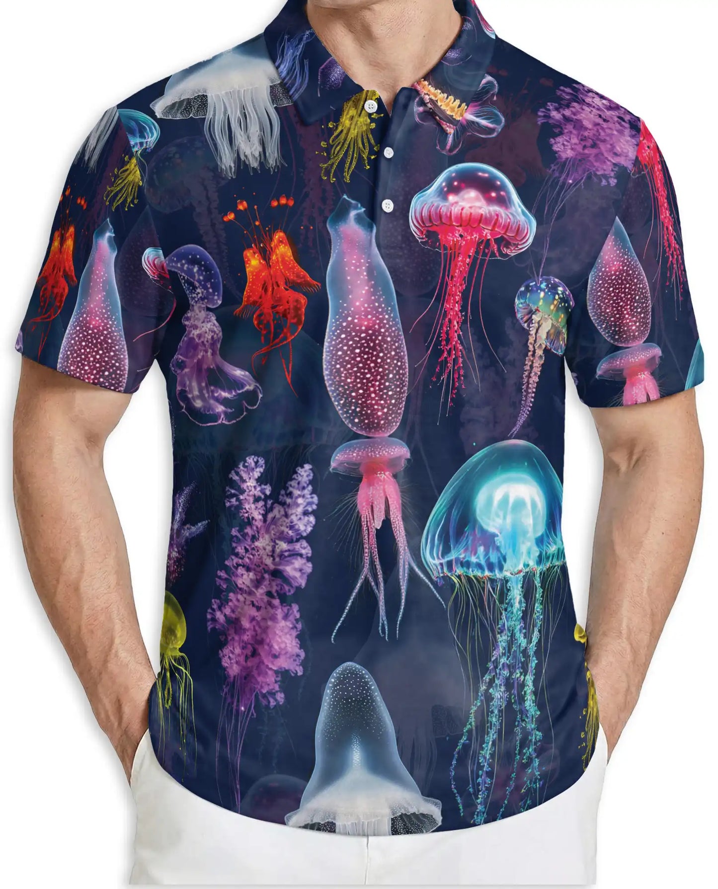 Jellyfish Polo Shirt – Colorful Deep Sea Ocean Print | Netecom