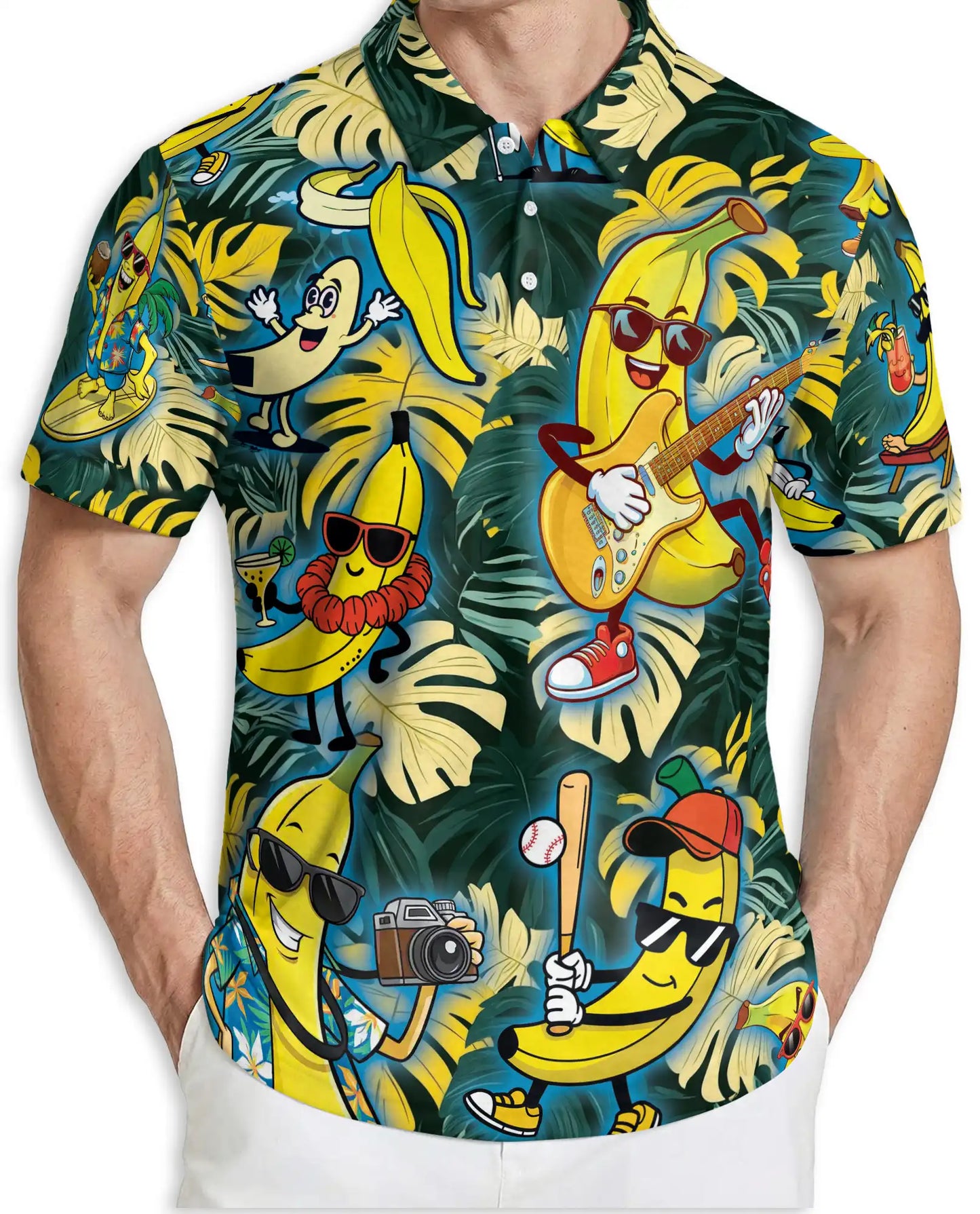 Tropical Banana Party-Polo Shirt Fun Cartoon Fruit Print | Netecom