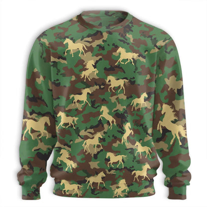 Horse Camo Sweatshirt, 3D All Over Print Camouflage Horse Crewneck Pullover for Men Women, Horse Lover Gift - Netecom