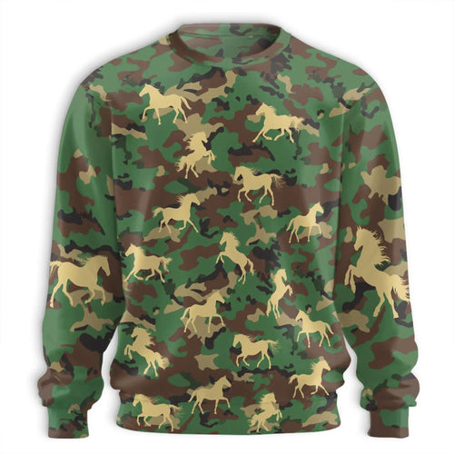 Horse Camo Sweatshirt, 3D All Over Print Camouflage Horse Crewneck Pullover for Men Women, Horse Lover Gift - Netecom