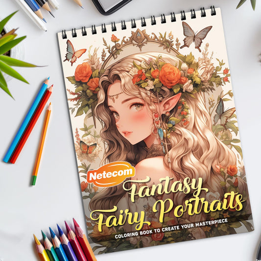 Fantasy Fairy Portraits Spiral Bound Coloring Book, Enchanting Fairy Portraits for a Magical Coloring Experience, Perfect for Fans of Fantasy and Mystical Art