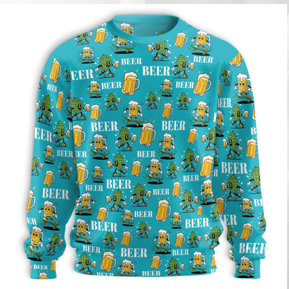 Cartoon Beer Hops Sweatshirt, 3D All Over Print Funny Brewing Crewneck Pullover for Men Women, Beer Lover Gift - Netecom