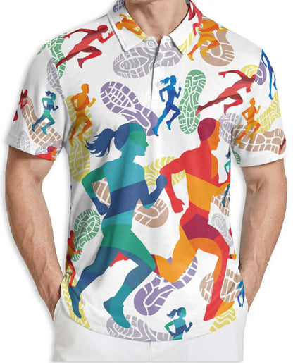 Running Polo Shirt – Colorful Marathon Runner Print | Netecom