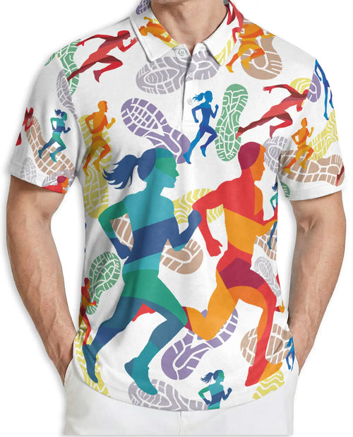 Running Polo Shirt – Colorful Marathon Runner Print | Netecom