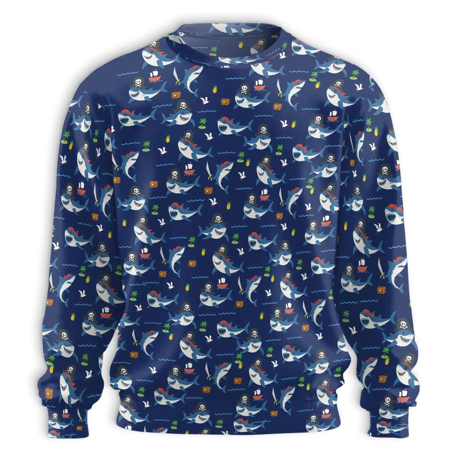 Shark Pirates Pattern Sweatshirt, 3D All Over Print Ocean Adventure Crewneck Pullover for Men Women, Shark Lover Gift - Netecom