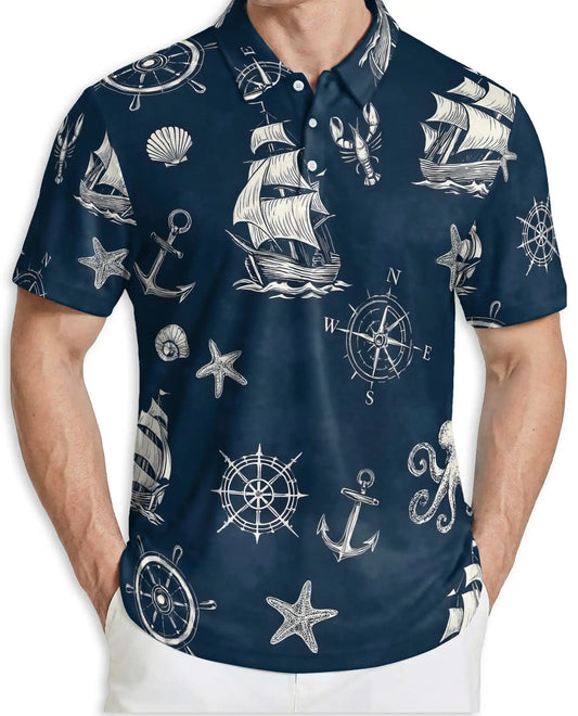 Nautical Sailing Polo Shirt – Vintage Ocean Print | Netecom