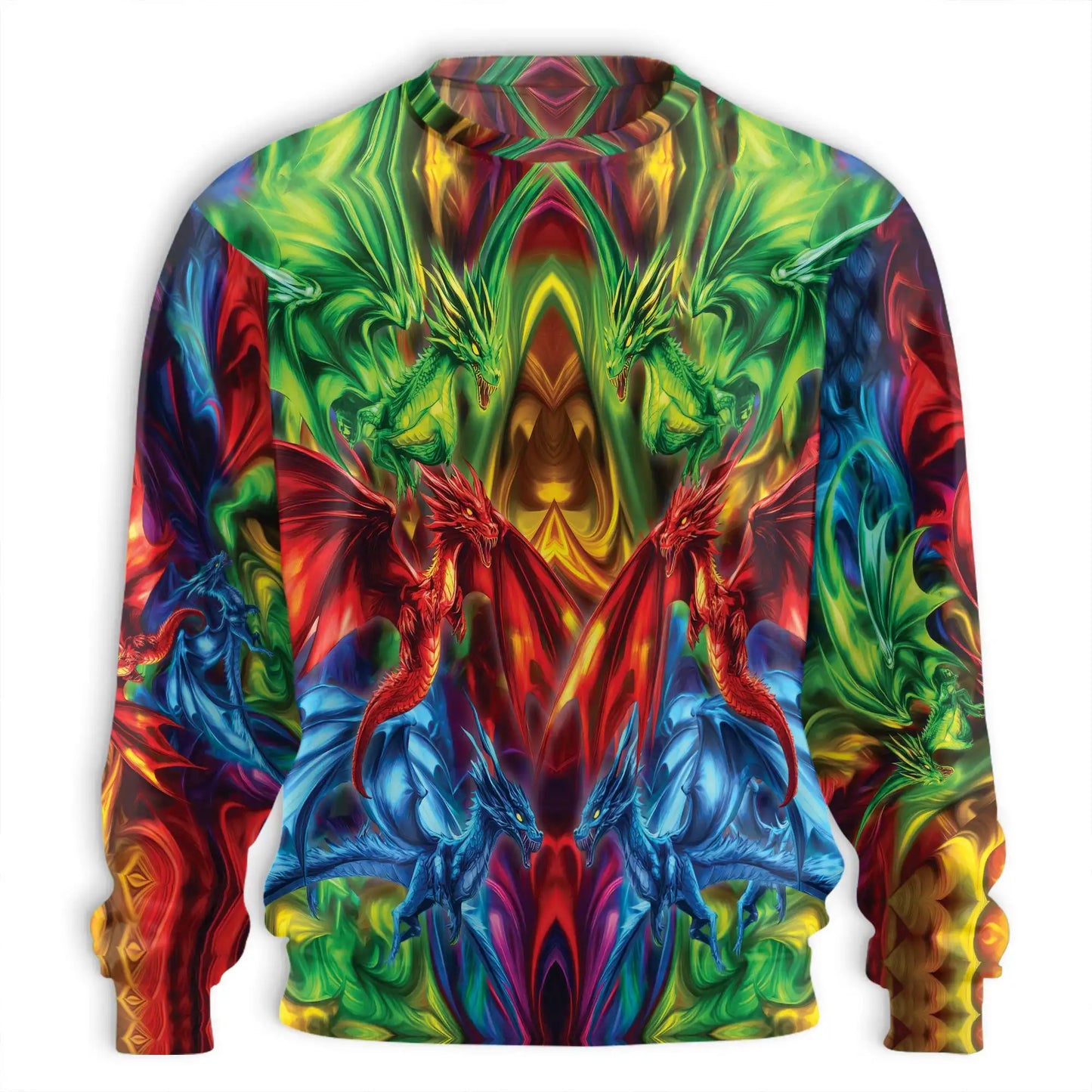 Psychedelic 3D Dragon Sweatshirt, All Over Print Fantasy Dragon Crewneck Pullover for Men Women, Dragon Lover Gift - Netecom