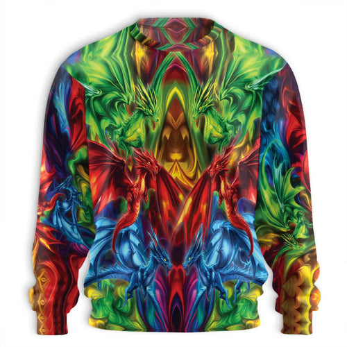 Psychedelic 3D Dragon Sweatshirt, All Over Print Fantasy Dragon Crewneck Pullover for Men Women, Dragon Lover Gift - Netecom