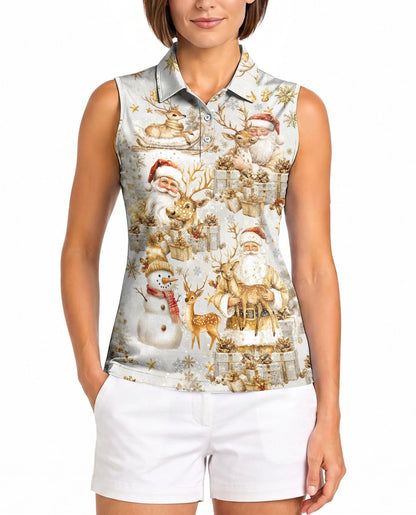 Christmas Golden Sleeveless Polo Shirt for Women – Elegant Holiday Style | Netecom
