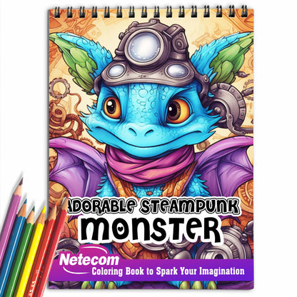 Adorable Steampunk Monster Spiral Bound Coloring Book, Unleash Your Creativity with 30 Coloring Pages, Featuring Charming Steampunk Monsters