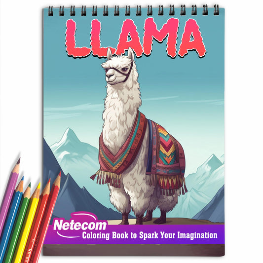 Llama Spiral Bound Coloring Book, Unleash Your Creativity with 30 Coloring Pages, Bringing to Life the Playfulness and Charm of Llamas