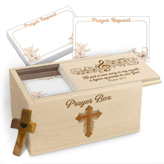 Netecom Personalized Wooden Prayer Box with 100 Prayer Request Cards & Custom Name Cross – Christian Faith Keepsake Gift for Home, Church & Everyday Prayer