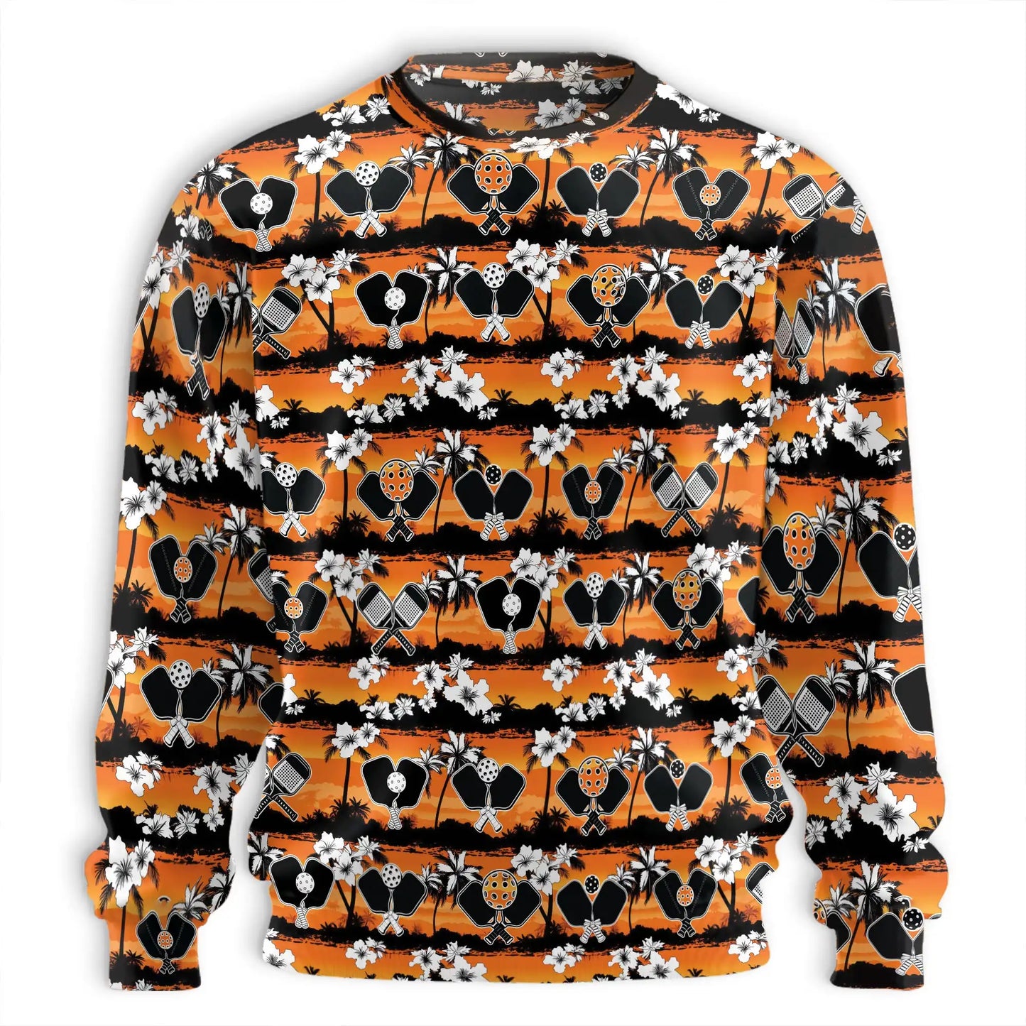 Pickleball Tropical Rhombus Pattern Sweatshirt, 3D All Over Print Geometric Palm Tree Crewneck Pullover for Men Women, Pickleball Lover Gift - Netecom