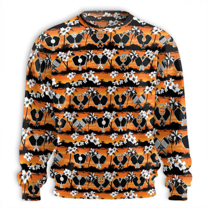 Pickleball Tropical Rhombus Pattern Sweatshirt, 3D All Over Print Geometric Palm Tree Crewneck Pullover for Men Women, Pickleball Lover Gift - Netecom