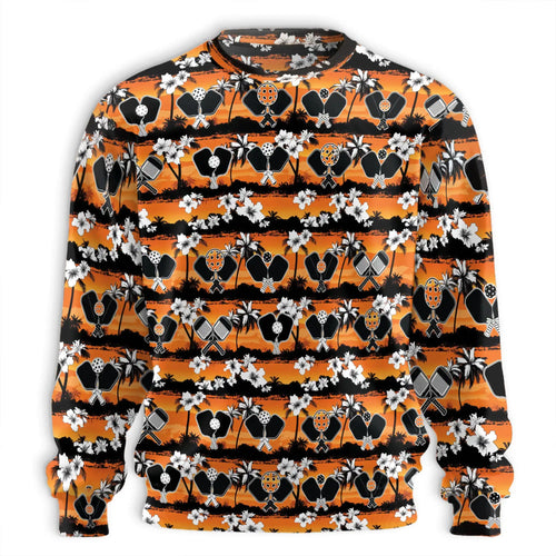 Pickleball Tropical Rhombus Pattern Sweatshirt, 3D All Over Print Geometric Palm Tree Crewneck Pullover for Men Women, Pickleball Lover Gift - Netecom