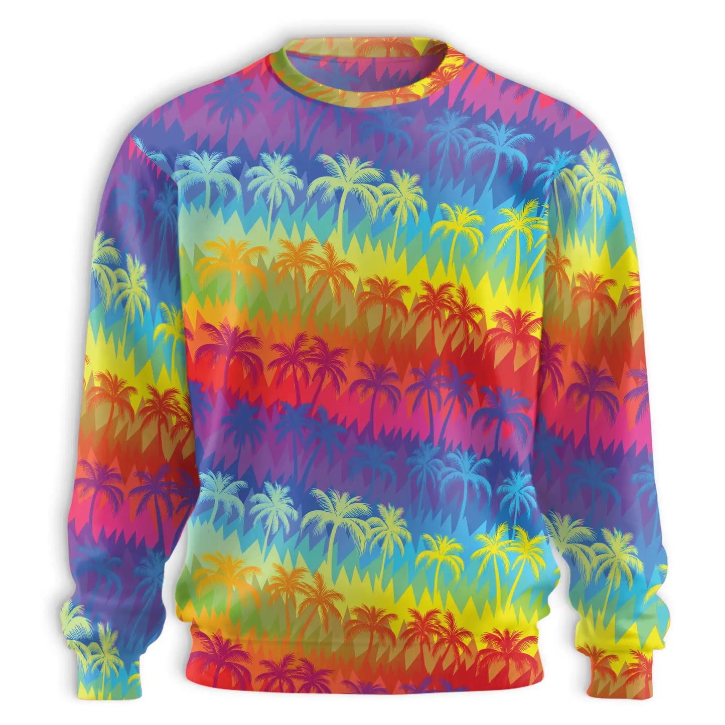 Rainbow Palm Tree Pattern Sweatshirt, 3D All Over Print Tropical Beach Crewneck Pullover for Men Women, Palm Tree Lover Gift - Netecom