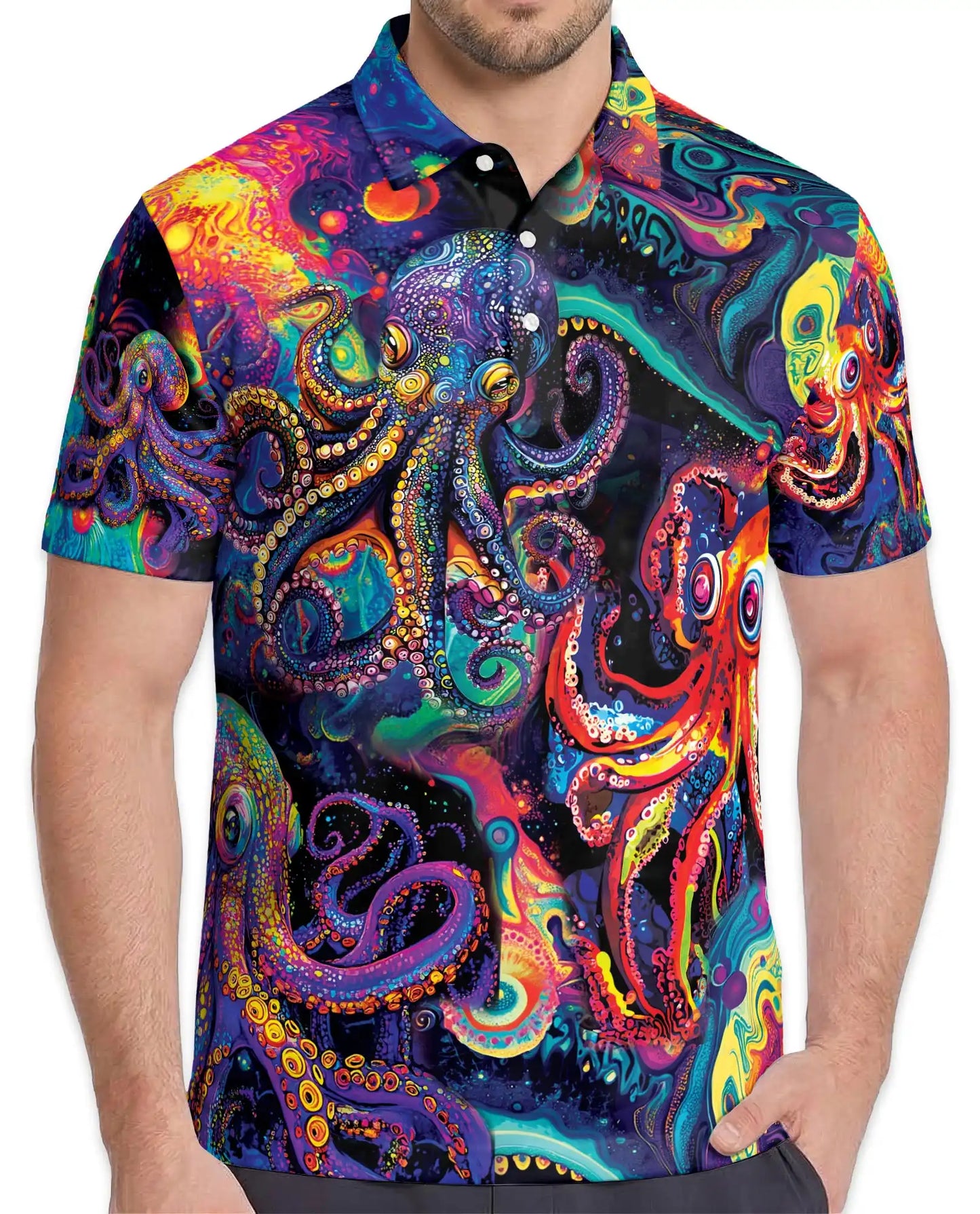 Psychedelic Octopus Polo Shirt – Colorful Ocean Style | Netecom