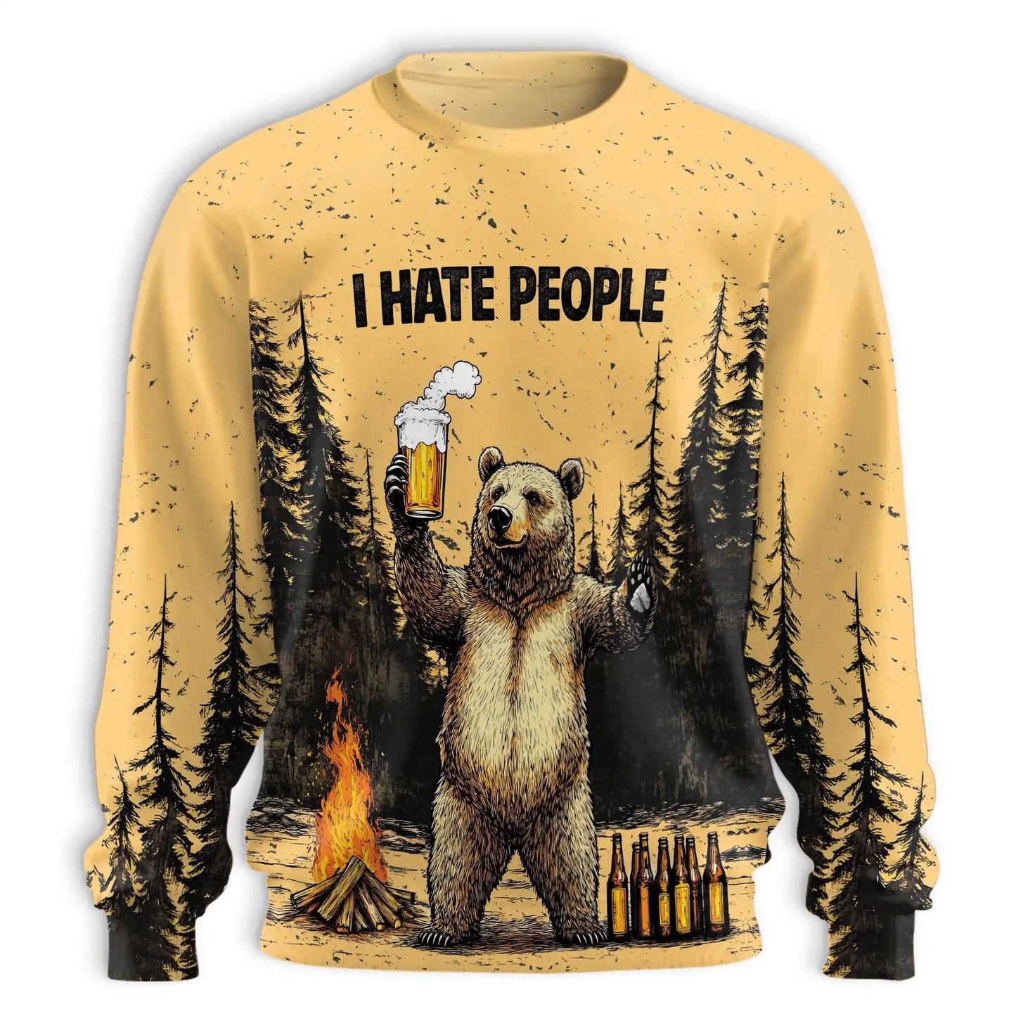 Bear Drinks Beer Sweatshirt, 3D All Over Print Funny Bear Crewneck Pullover for Men Women, Beer Lover Gift - Netecom
