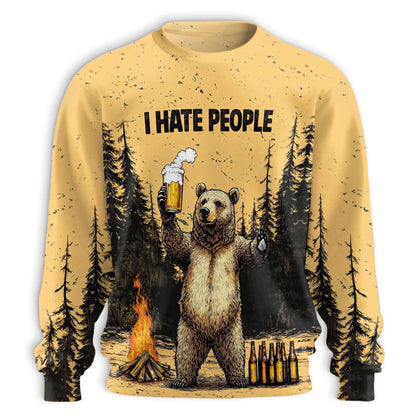 Bear Drinks Beer Sweatshirt, 3D All Over Print Funny Bear Crewneck Pullover for Men Women, Beer Lover Gift - Netecom
