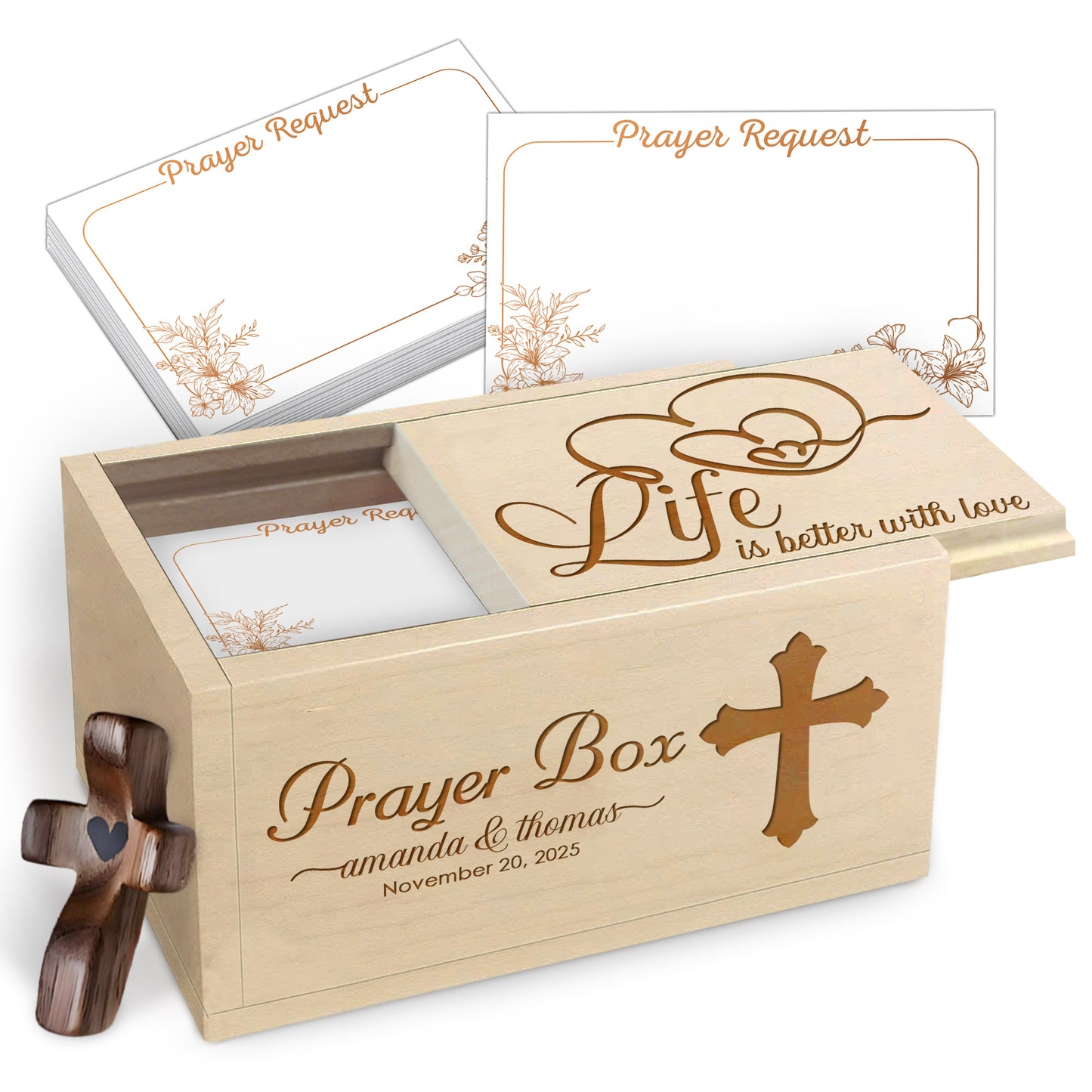 Netecom Couple Prayer Box Love Gift with 100 Prayer Request Cards & Wooden Cross – Personalized Christian Prayer Box for Valentine’s Day