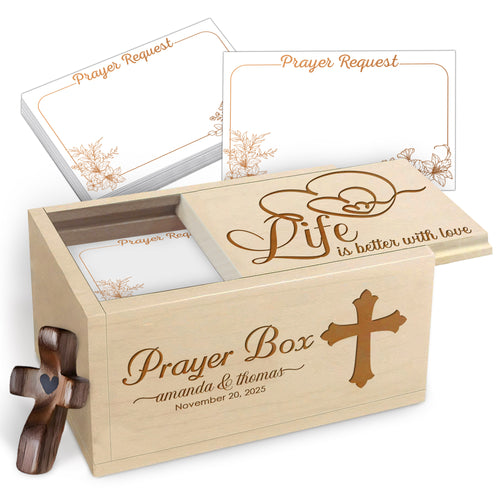 Netecom Couple Prayer Box Love Gift with 100 Prayer Request Cards & Wooden Cross – Personalized Christian Prayer Box for Valentine’s Day