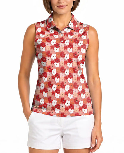 Ditsy Floral Print Sleeveless Polo Shirt for Women  | Netecom