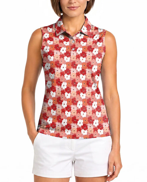 Ditsy Floral Print Sleeveless Polo Shirt for Women  | Netecom