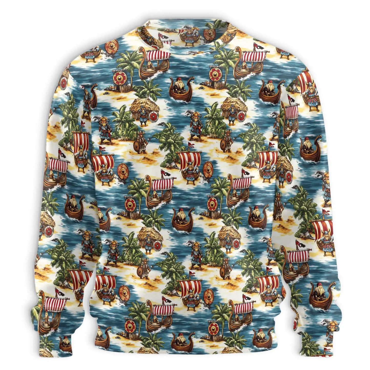 Viking Tropical Sweatshirt, 3D All Over Print Norse Warrior Beach Crewneck Pullover for Men Women, Viking Lover Gift - Netecom