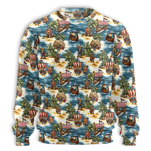 Viking Tropical Sweatshirt, 3D All Over Print Norse Warrior Beach Crewneck Pullover for Men Women, Viking Lover Gift - Netecom