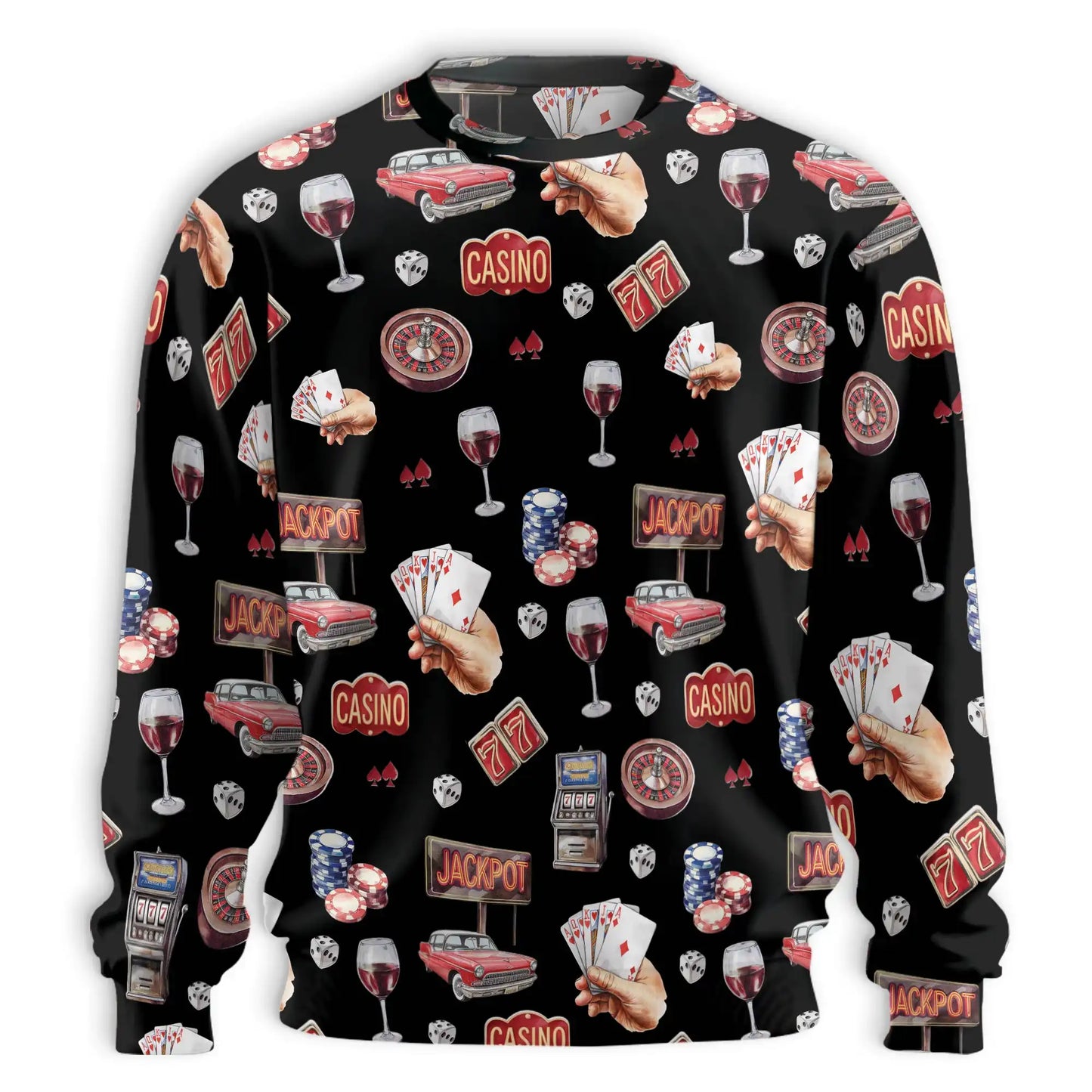 Las Vegas Casino Pattern Sweatshirt, 3D All Over Print Casino Gaming Crewneck Pullover for Men Women, Las Vegas Lover Gift - Netecom
