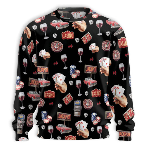 Las Vegas Casino Pattern Sweatshirt, 3D All Over Print Casino Gaming Crewneck Pullover for Men Women, Las Vegas Lover Gift - Netecom