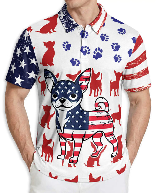 Patriotic Chihuahua Polo Shirt – American Flag Dog Print | Netecom