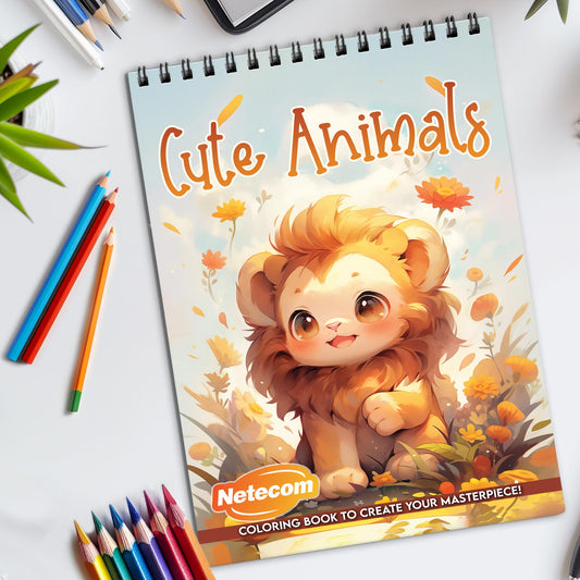 Cute Animals Spiral Bound Coloring Book, Adorable Animal Illustrations for Relaxation and Fun, Perfect for Animal Lovers of All Ages