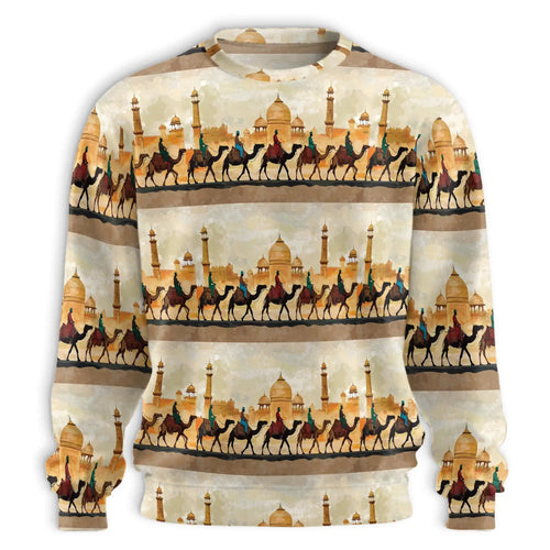 Camel Caravan Desert Sweatshirt, 3D All Over Print Arabian Desert Landscape Crewneck Pullover for Men Women, Desert Lover Gift - Netecom