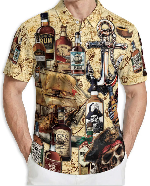 Pirate Rum Polo Shirt – Nautical Treasure Map Print | Netecom