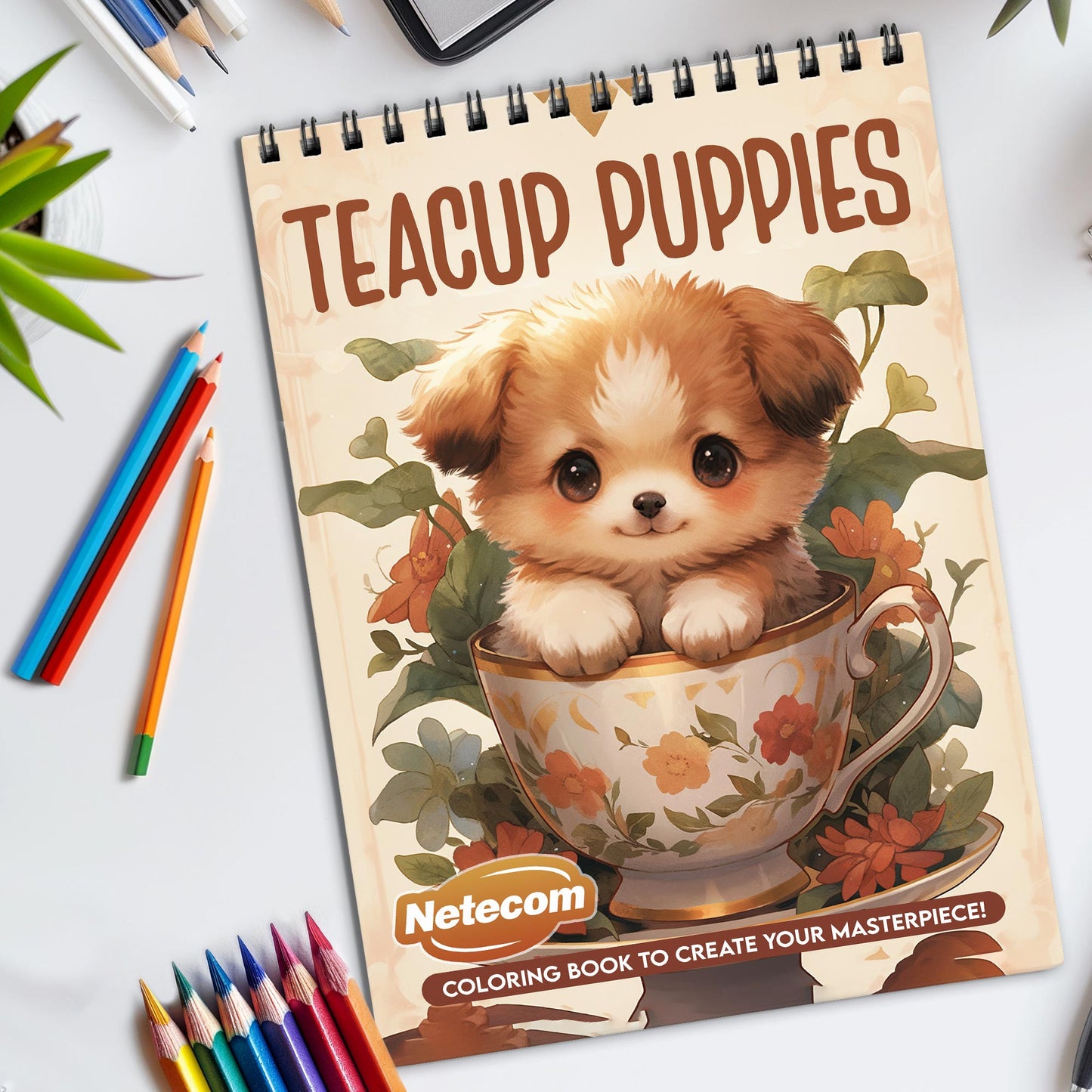 Teacup Puppies Spiral Bound Coloring Book, Charming Teacup Puppies for a Cute and Relaxing Coloring Experience, Ideal for Dog Lovers and Art Enthusiasts