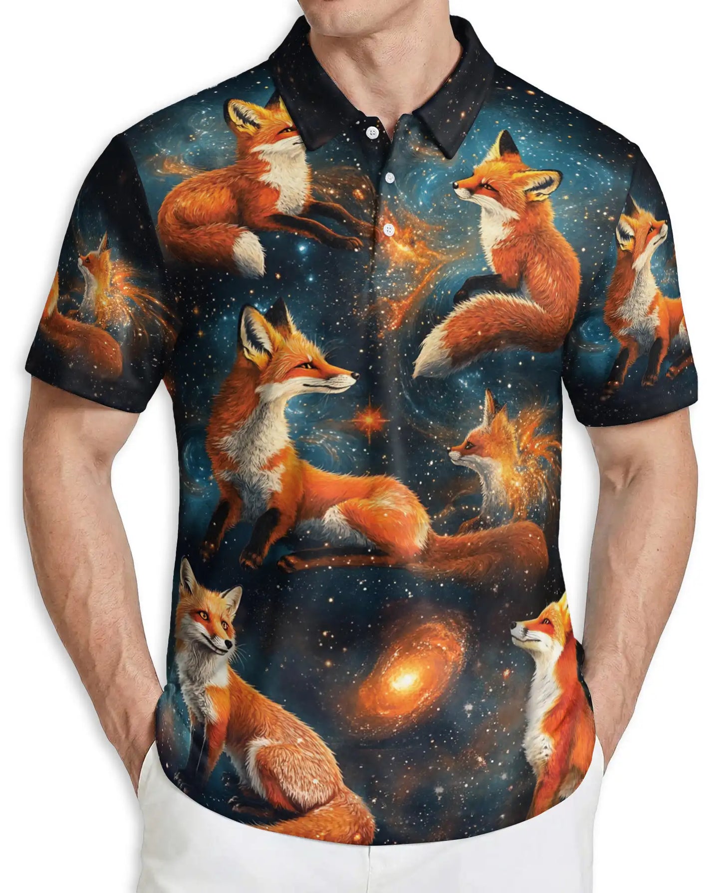 Galaxy Fox Polo Shirt – Cosmic Animal Print | Netecom