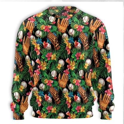 Baseball Tropical Sweatshirt, 3D All Over Print Baseball Art Crewneck Pullover for Men Women, Baseball Lover Gift - Netecom