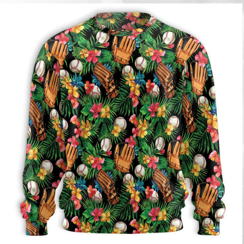 Baseball Tropical Sweatshirt, 3D All Over Print Baseball Art Crewneck Pullover for Men Women, Baseball Lover Gift - Netecom