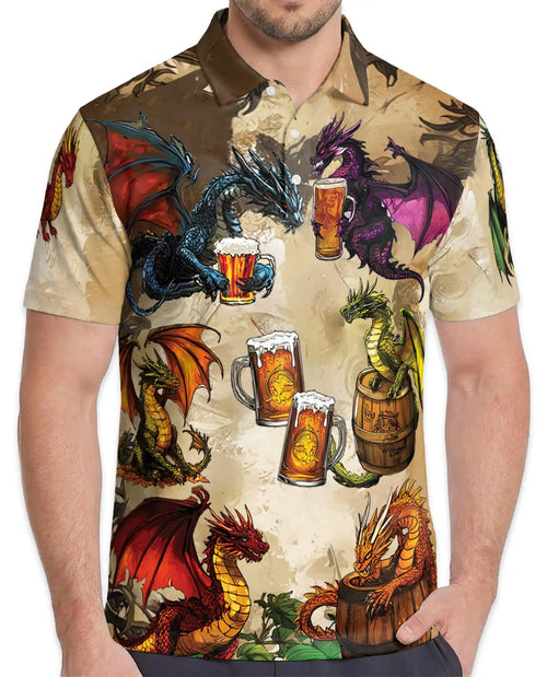 Fantasy Dragon Beer Polo Shirt - Medieval Tavern Style | Netecom
