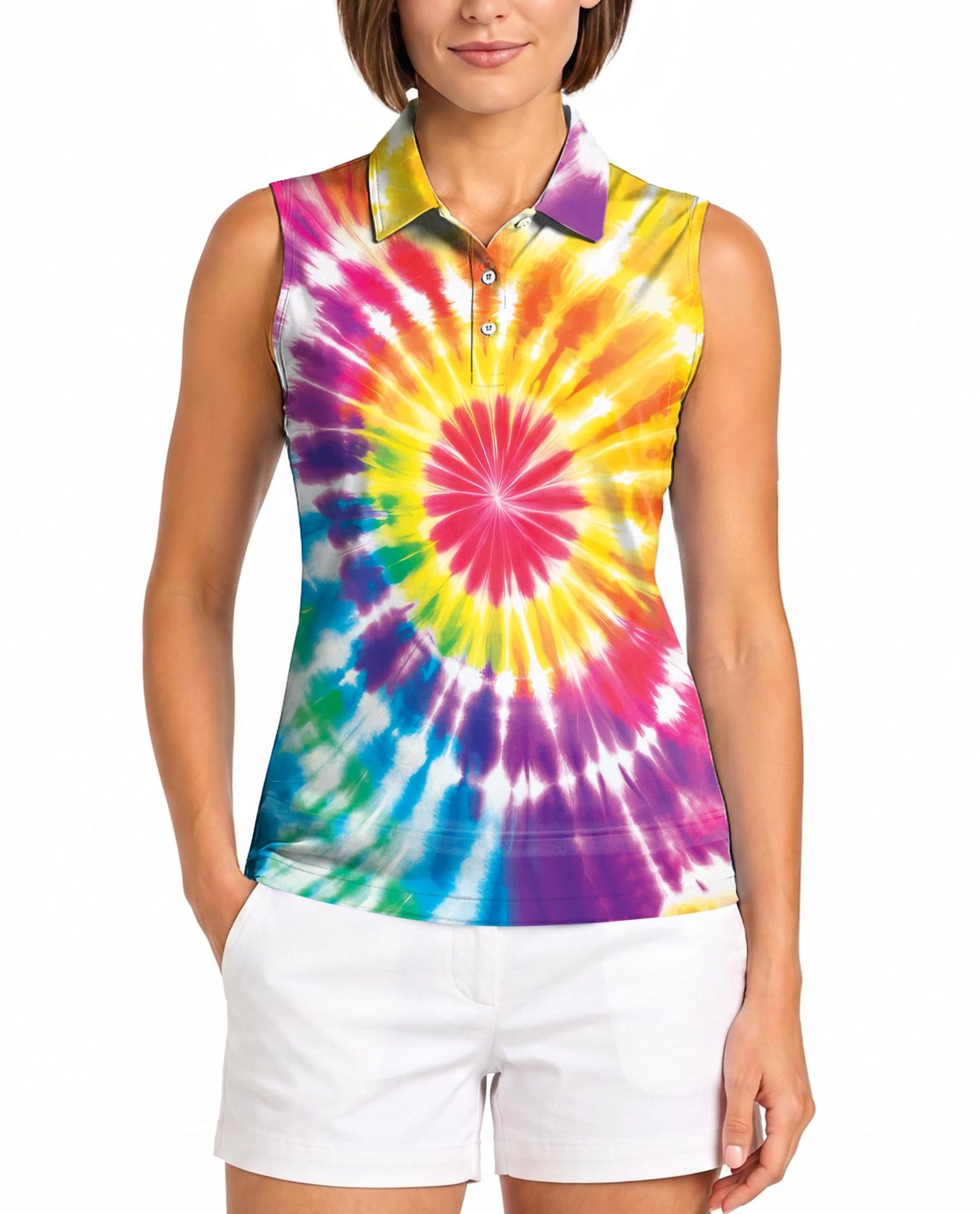 Tie Dye 3D Sleeveless Polo Shirt for Women | Netecom