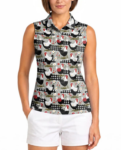 Chicken And Fence Sleeveless Polo Shirt for Women  | Netecom