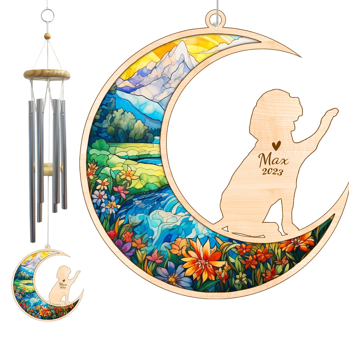Netecom Beagle Dog Wind Chimes Memorial, Personalized Pet Memorial Wind Chimes for Dog Suncatcher, Dog Loss Memorial Ornament, Loss of Pet Sympathy Gift, Remembrance Windchime Outside Garden Decor