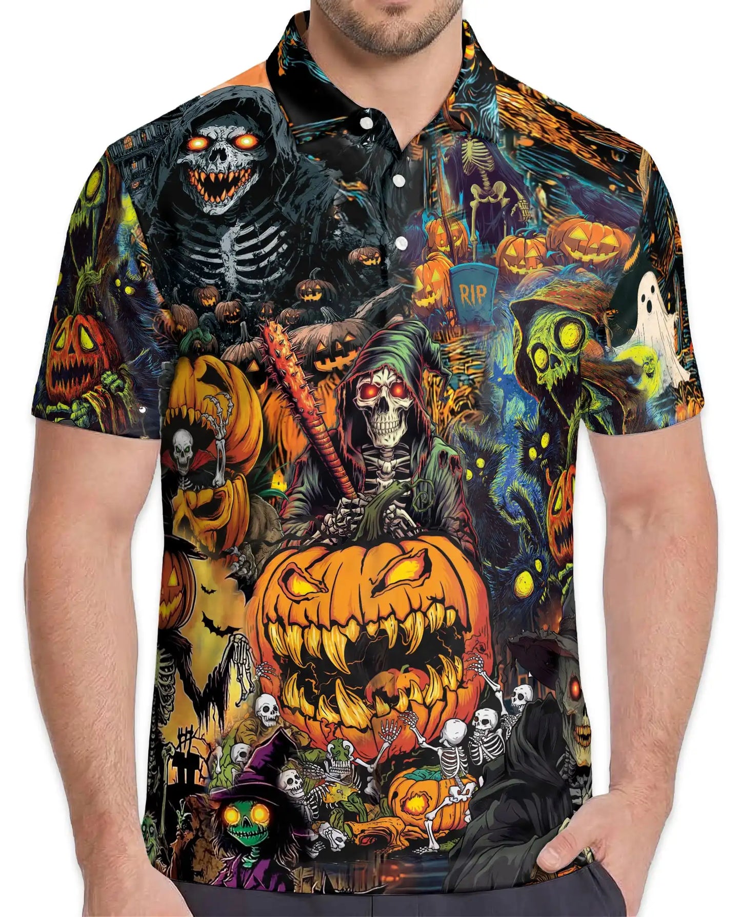 Halloween Monster Polo Shirt for Men – Spooky Pumpkin Style | Netecom